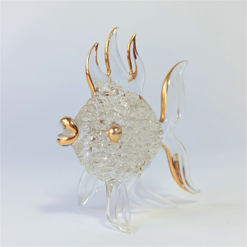 Pequeña Figura De Pez Hecha En Cristal Con Decorado En Oro 0