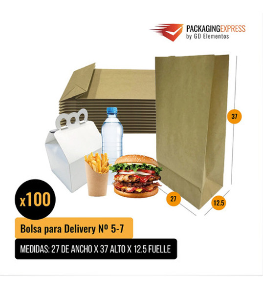 Bolsas De Papel Kraft Delivery Sin Manija 23*33*12 Nº5 X 100 1