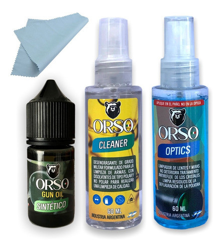 Kit Orso Optics, Aceite, Desengrasante, Limpiador Y Paño 0