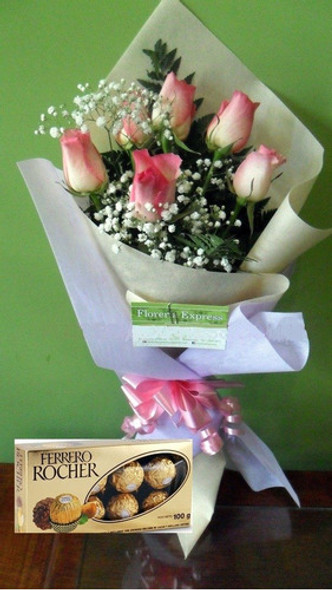 Ramo De 6 Rosas Con Bombones Ferrero Rocher Envio Gratis 0