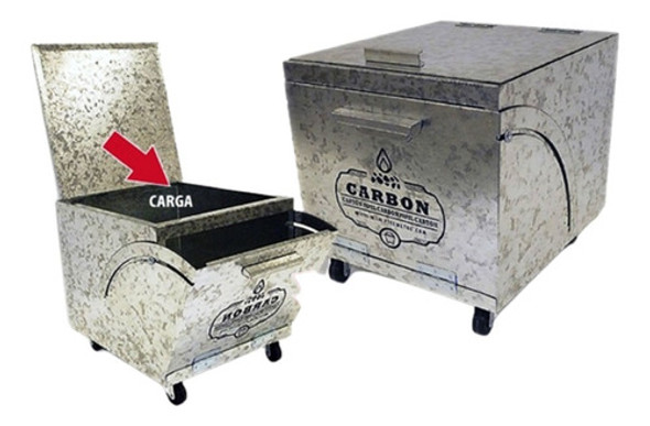 Baul Carbonero Chico Zinc Galvanizado C/ruedas 40x40x40 Cm 1