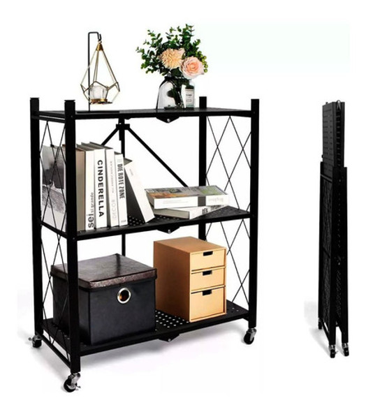 Rack 3 Estantes Metal Plegable Con Rueditas Estantería 0