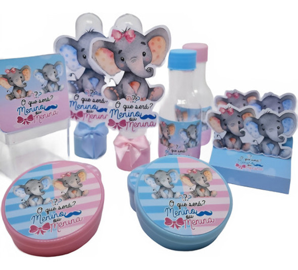 Kit Festa Chá Revelação Elefantinho 2 - 50 Peças 0 Kit Festa Chá Revelação Elefantinho 2 - 50 Peças 0