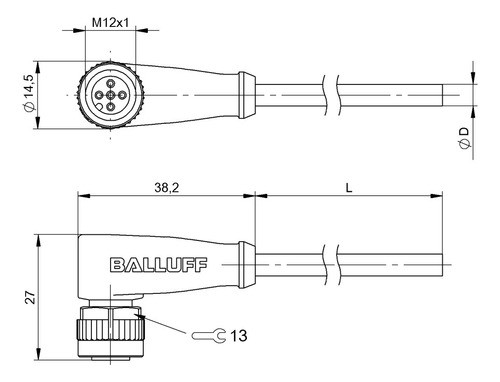 Cable Para Sensor M12 Acodado Pvc Gris 2m Bcc036n - Balluff 1