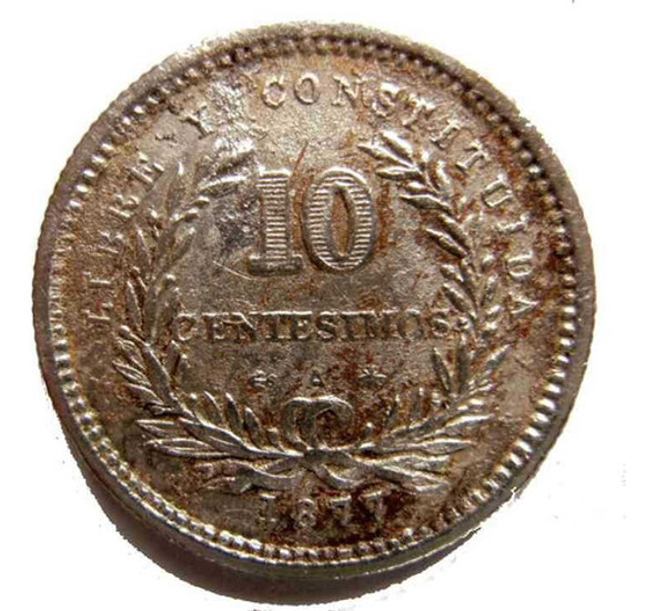 Uruguay Antigua Moneda De Plata 10 Cents. 1877 Vea Las Fotos 0