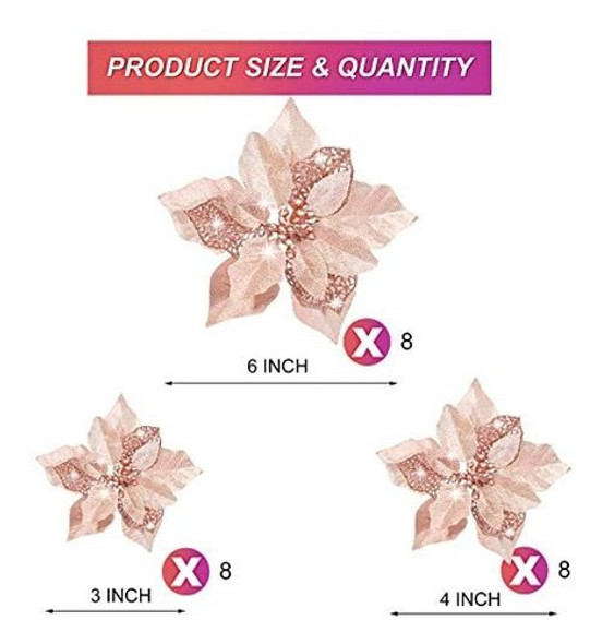 Boao 24 Piezas De Flores Artificiales De Navidad (oro Rosa) 1 Boao 24 Piezas De Flores Artificiales De Navidad (oro Rosa) 1