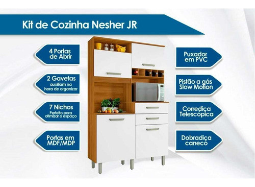 Kit Cozinha Compacta Jr 4ptas 2gav Freijo/grafite-nesher 1