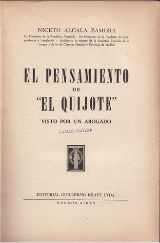 1947 Pensamiento De Quijote Visto Por Abogado Alcala Zamora 1