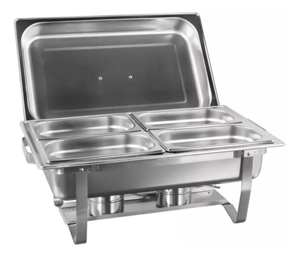 Rechaud Rm Retangular Em Aço Inox Banho 4 Cubas E Fogareiro 0