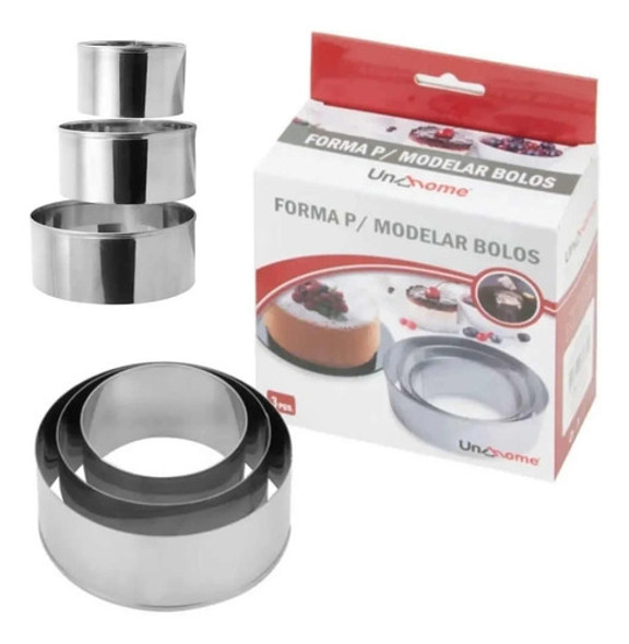Jogo C/ 6 Formas Redondas P/ Modelar Bolo Inox 3 Tamanhos 0