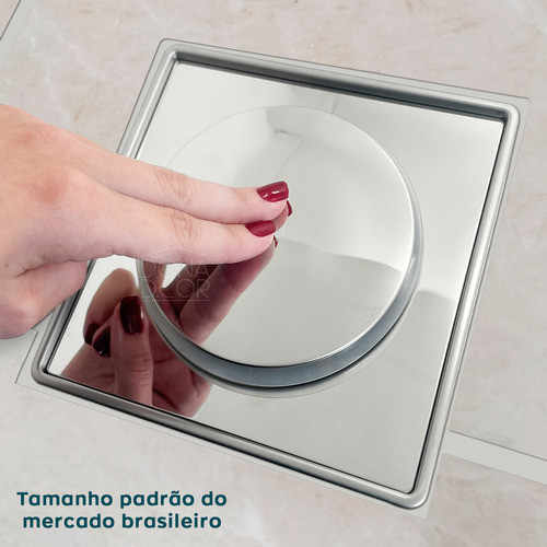 7 Ralo Click E Porta Grelha 15x15 Inox Caixilho Suporte Kit 1