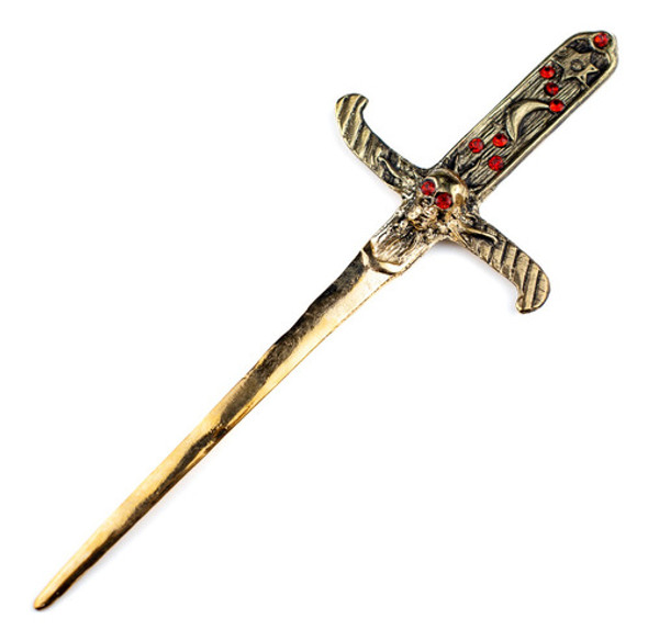 Athame Crânio Em Metal Dourado Envelhecido 19 Cm 0