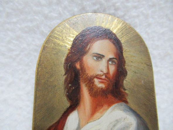 Antiguo Ícono Religioso Sagrado Corazón Jesús Pintado Firma 1