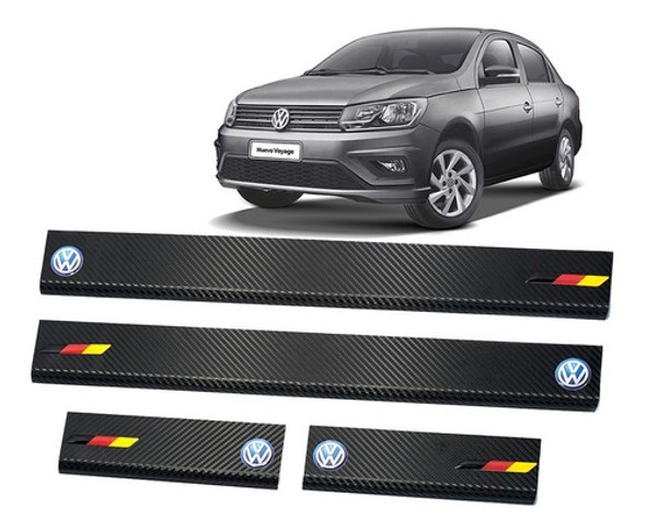 Cubre Zocalos Simil Carbono P/ Volkswagen Voyage Logo+bander 0