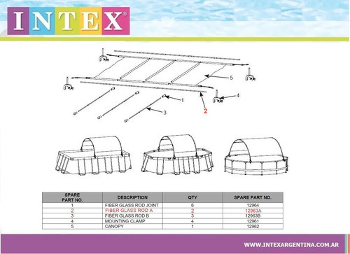 Set Varilla Fibra De Vidrio Para Sombrilla Intex 5 Unidades 1