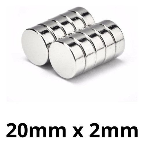 Kit 10 Imã Neodímio N35 Disco Magnético 20x2 Mm 1