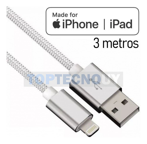 Cable Acordonado Y Aluminio Compatible Para iPhone iPad 3m ® 1