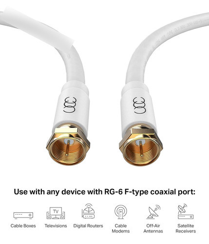 Cable Coaxial Para Tv Conectores Macho F | 1 M / Blanco 1