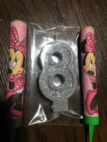 Set Velita Número Y Dos Bengalas Diseño Minnie En Rosa, Rojo 1