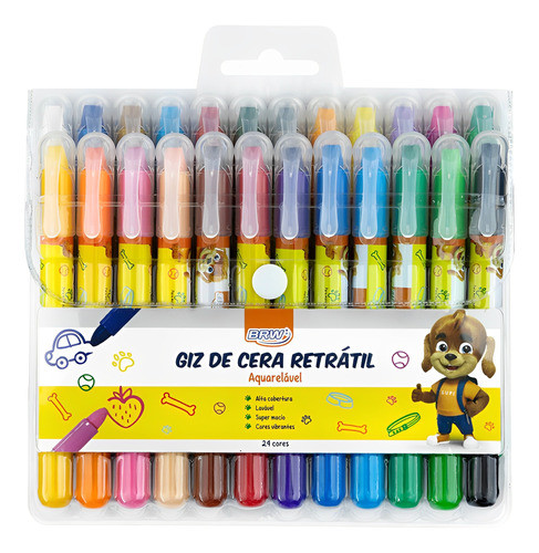 Giz Cera Retrátil Brw Aquarelável 24 Cores 0