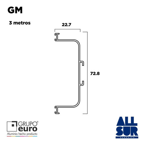 Perfil Aluminio C Gola Medio Con Felpa 3mts Gm Grupoeuro -g 1