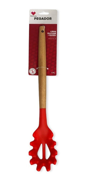 Pegador Massas Macarrão Cozinha Silicone Cabo De Bambu 32cm 1