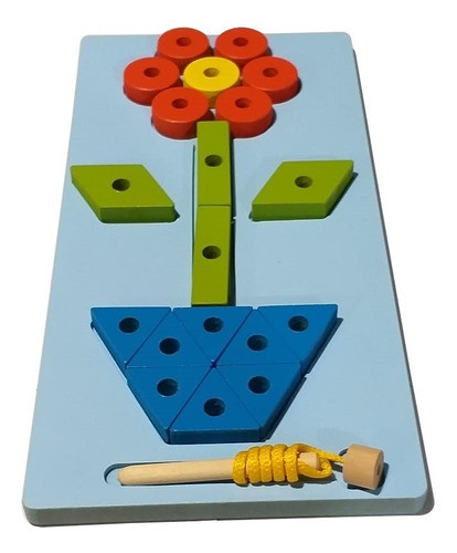 Juego Enhebrador Enhebrados Bloques Madera Flor Motricidad 0