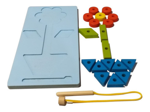 Juego Enhebrador Enhebrados Bloques Madera Flor Motricidad 1