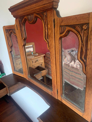 Espejo Antiguo Tríptico Con Cajones 0