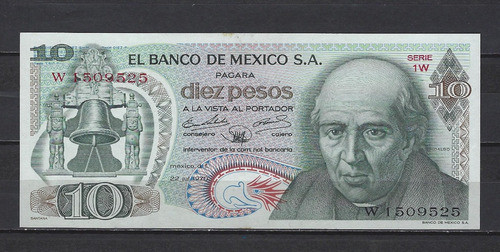 B217 México Billete 10 Pesos Año 1970 P-63b Unc 0
