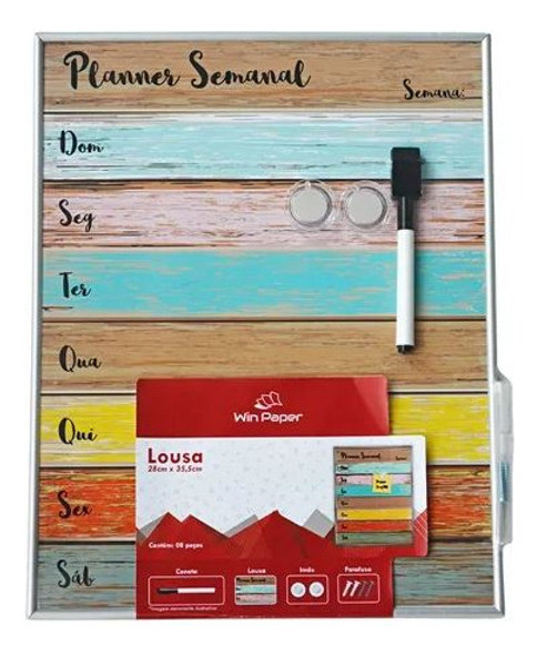 Lousa Magnética Planner Semanal Imã Caneta 28x35cm Win Paper 0
