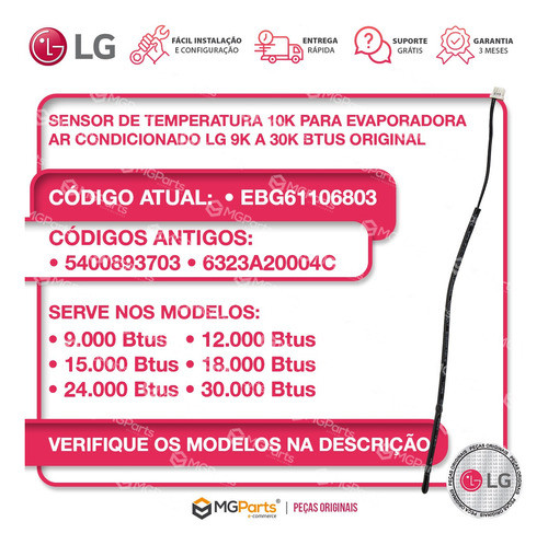 Sensor Temperatura Ar LG 24k Btu Asnq24 Asnw24 Usnq24 Usnw24 1
