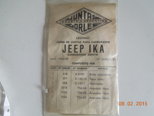Juego De Juntas De Carburador Jeep Ika 1