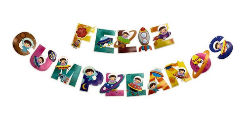 Cartel Feliz Cumpleaños Astronauta 3 Mts Decoración Cotillón 0