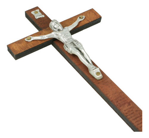 Cruz Madera Cristo Metal Plateado C/pie 20cm (italy) 1