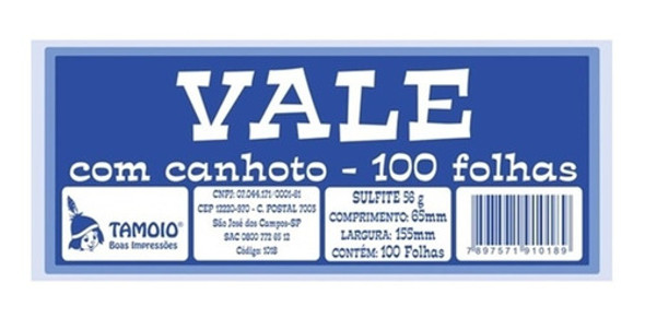 Blocos Vale Com Canhoto 5un Com 100 Folhas Cada Tamoio 0