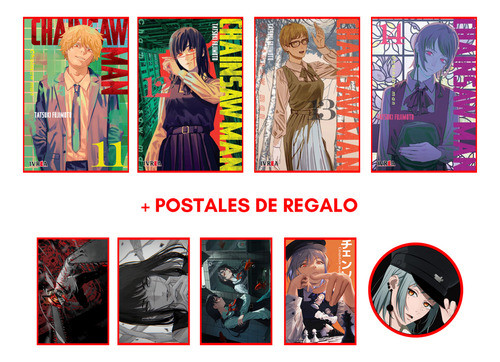 Combo Chainsaw Man 11 A 14 + Postales Y Pin - Manga 0