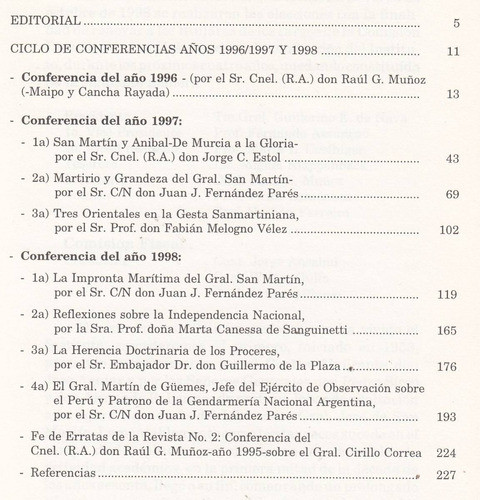 Instituto Sanmartiniano Uruguay Conferencias 1996-98 Escaso 1