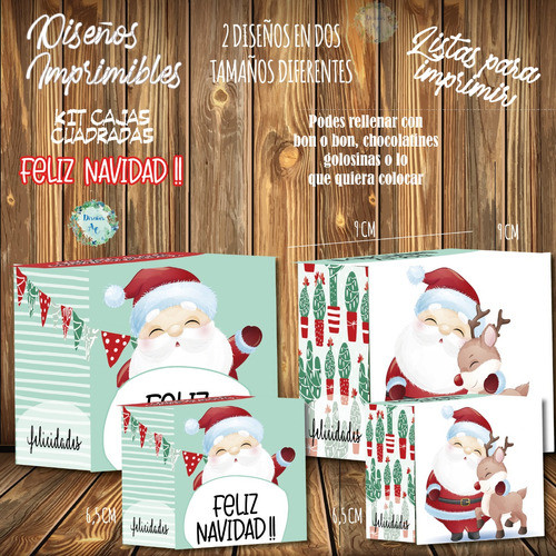 Kit Imprimible Cajas Cuadradas Navidad 4 Listo Para Imprimir 1