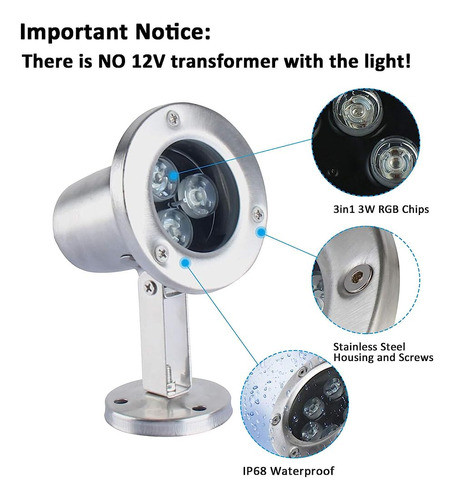 Jsn & Pc Led Luces Subacuáticas 9w Rgb Cambio De Color Con E 1