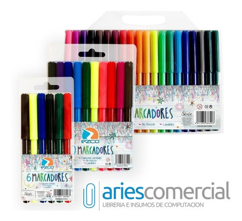 10 Cajitas De  Marcadores Fibra Escolar Largo Al Agua X10un. 1