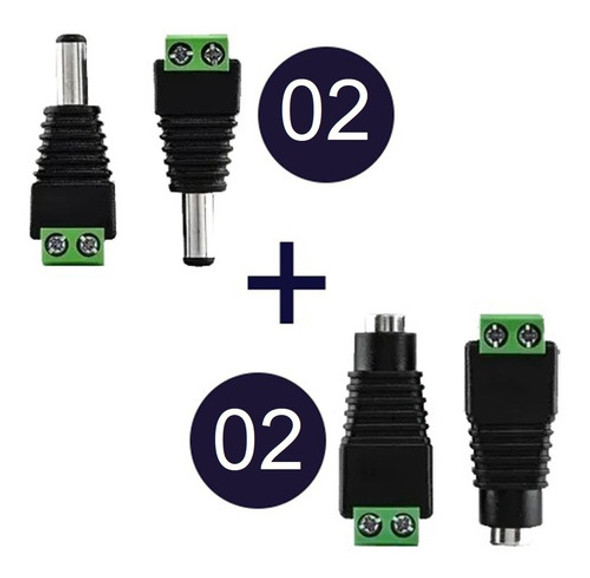 Kit Conector P4 Borne 2 Macho X 2 Femea Camera Cftv Fonte 1