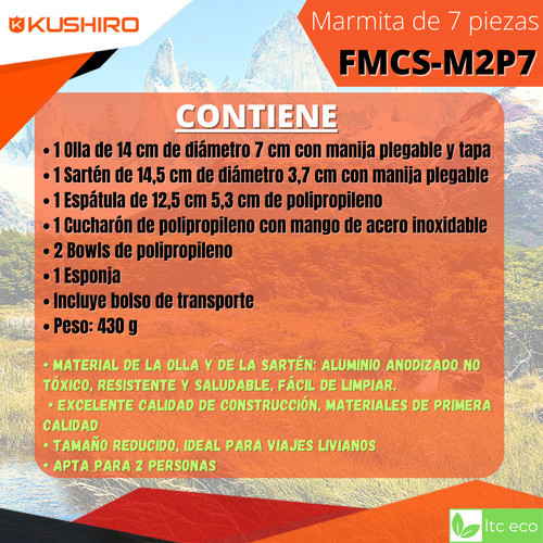 Marmita 7 Piezas Camping Olla Sarten Exterior 2 Personas 1