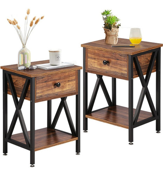Vecelo Set De 2 Mesitas De Noche X-design Side End Table Nig 0
