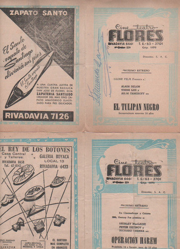 Lote 2 Antiguos Programa Cine - Flores - Año 1965 0