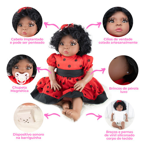 Boneca Reborn Negra Barata Com Cabelo Cacheado Implantado 1