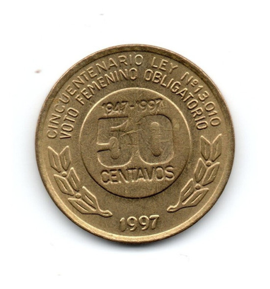 Moneda 50 Centavos 1997 Evita Cj#5.5.2 Aspecto De Canto Fino 0