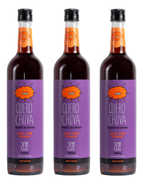 Cachaça Quero Chuva Aperitivo Sabor Açaí C Guaraná 3 X 750ml 0