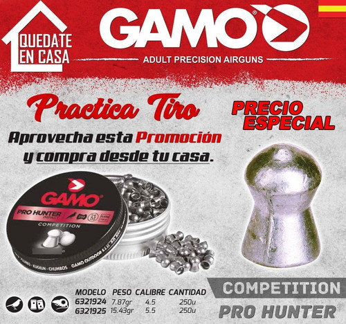 Combo Balines Gamo Pro Hunter 4,5 Precision X 250u X 6 Latas 1