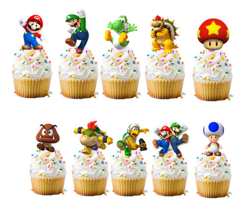 Pack 12 Pinchos Cup Cake O Torta Mario Bross 0